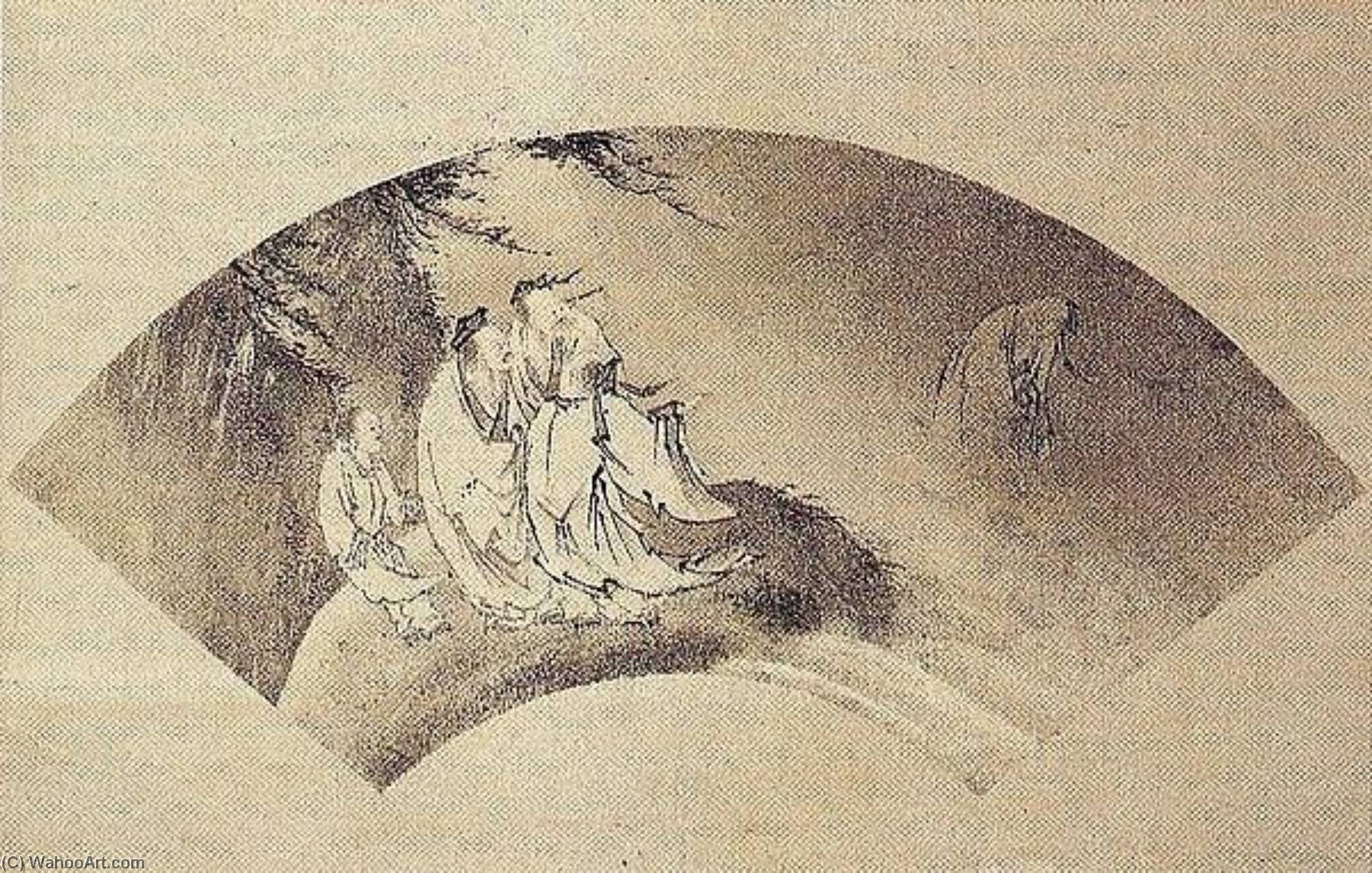伝狩野之信 列子御風図扇面 Resshi Flying On A Cloud — Kano Yukinobu