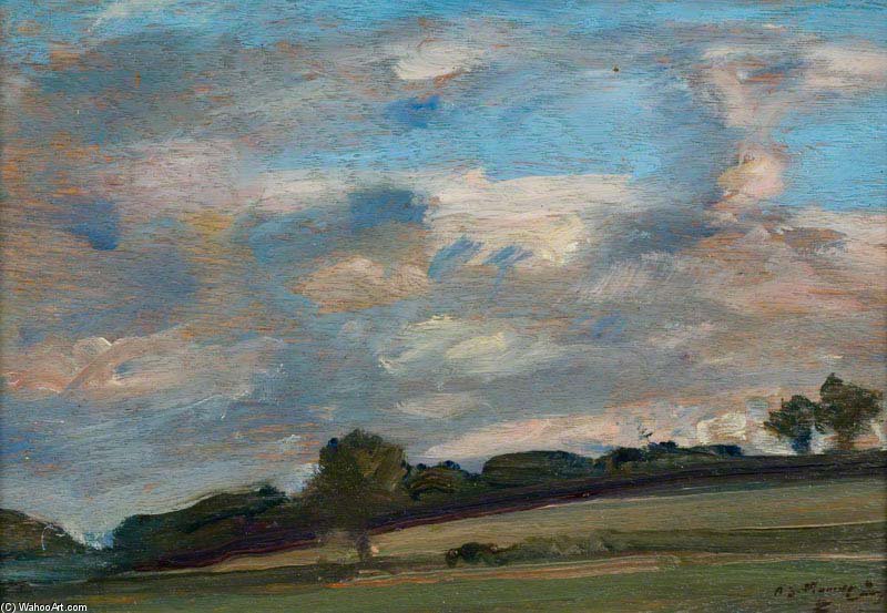 A Landscape Of Fields And Hedgerows In Deep Shadow — Sir Alfred James Munnings