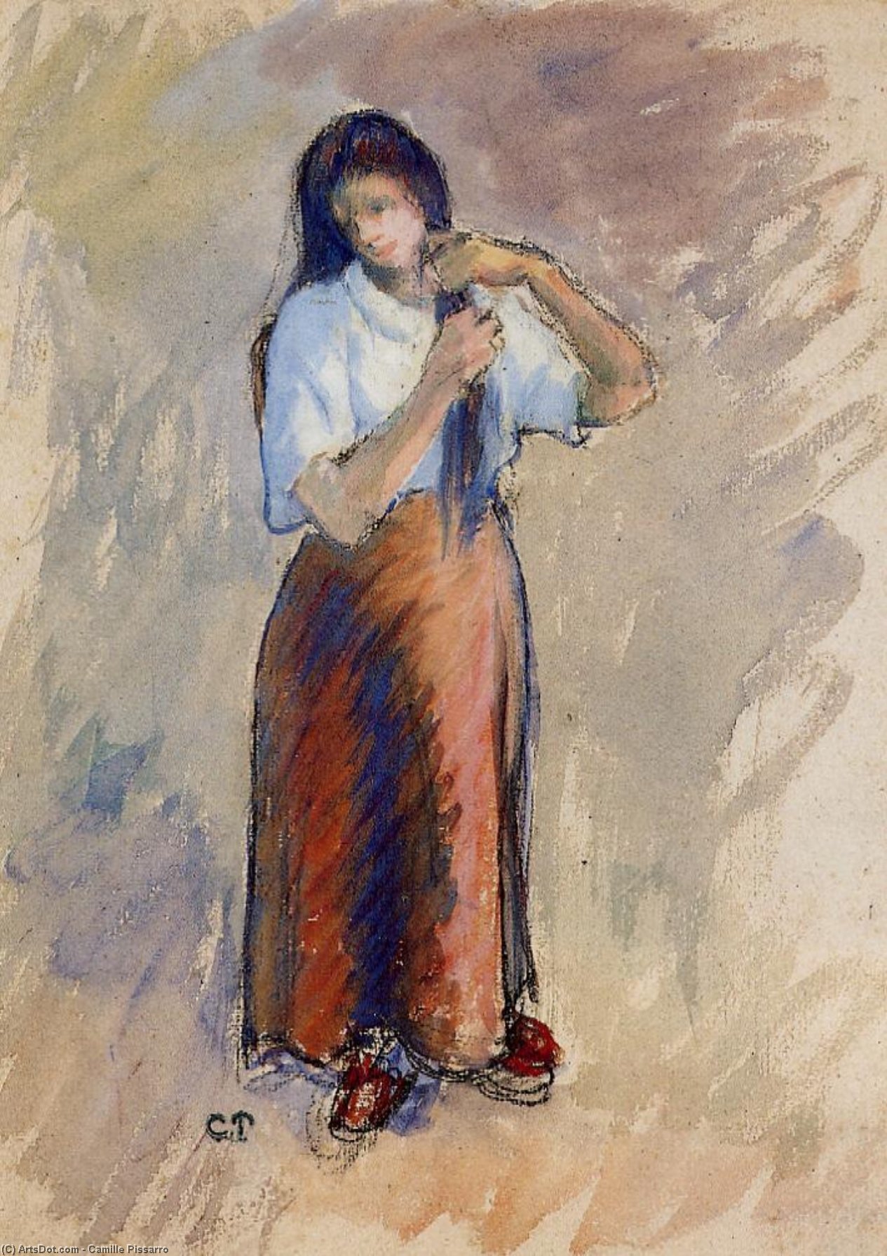 Young Woman Knotting Her Hair — Camille Pissarro
