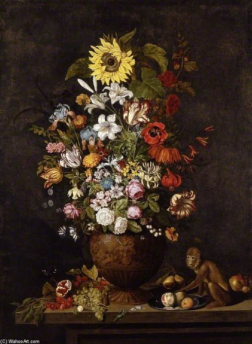 A Vase Of Flowers With A Monkey — Ambrosius The Younger Bosschaert