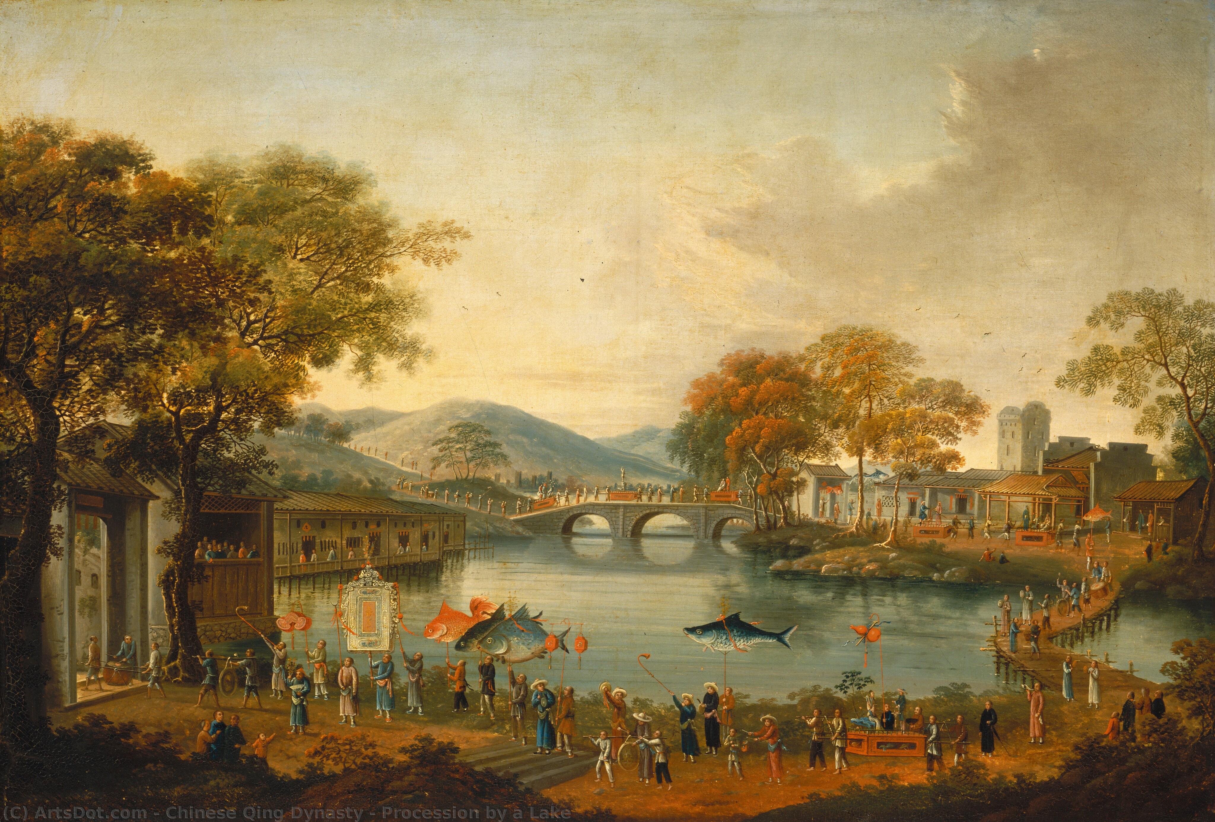 Procession By A Lake — Chinese Qing Dynasty