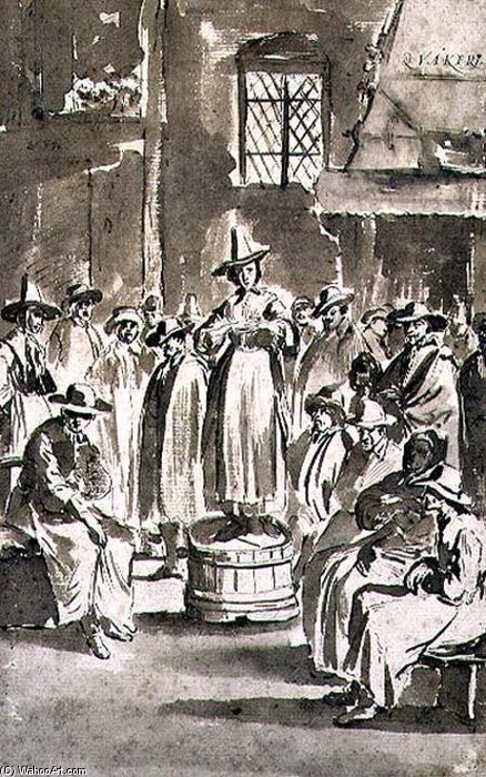 A Quaker Prayer Meeting (pen ^ Ink On Paper) — Egbert Van Heemskerck Ii