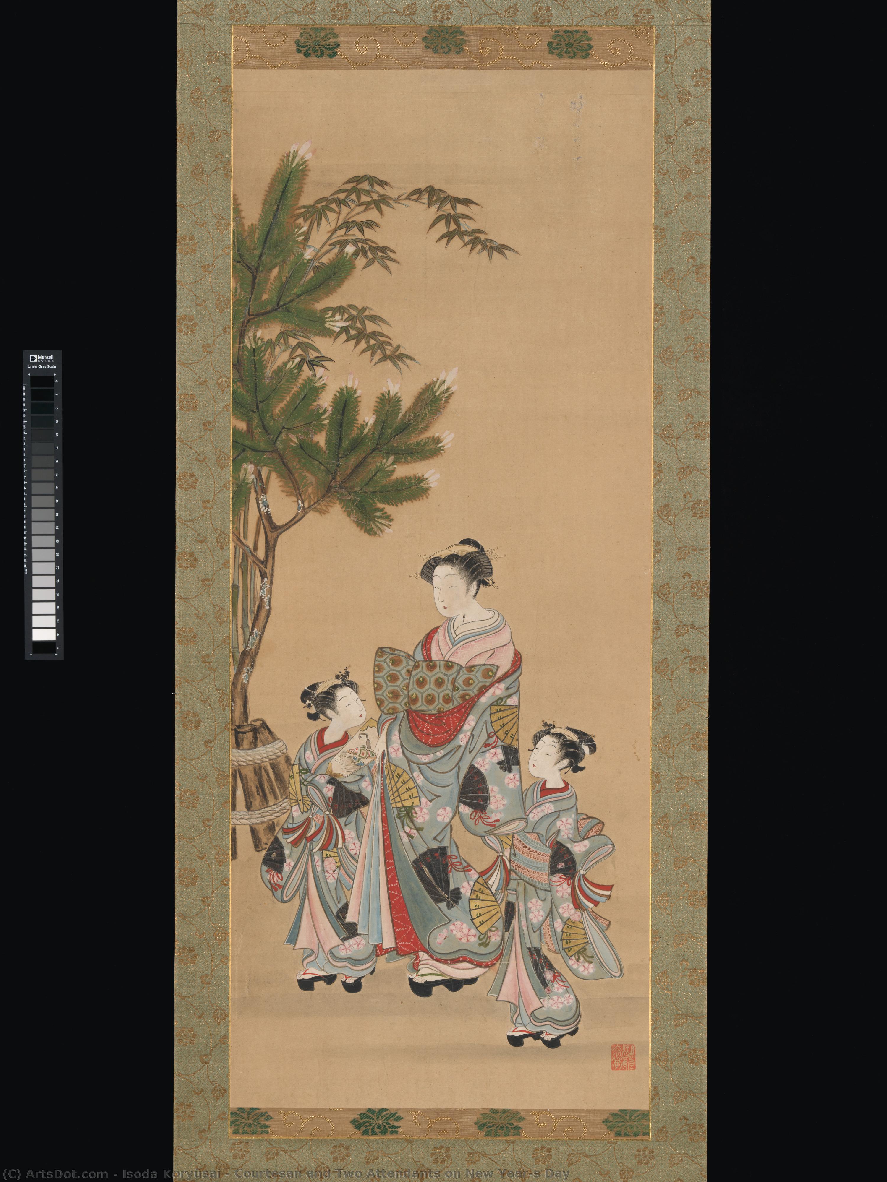 Courtesan And Two Attendants On New Year's Day — Isoda Koryūsai