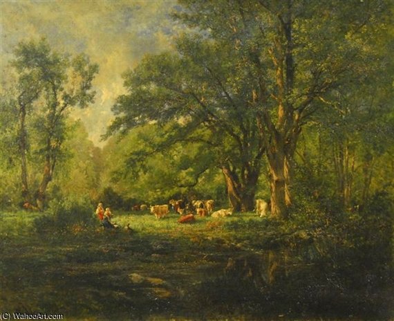 Cows And Figures In A Landscape — Alexandre Rene Veron