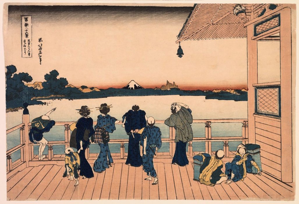 Fuji From The Sazai Hall At The Temple Of The Five Hundred Rakan — Katsushika Hokusai