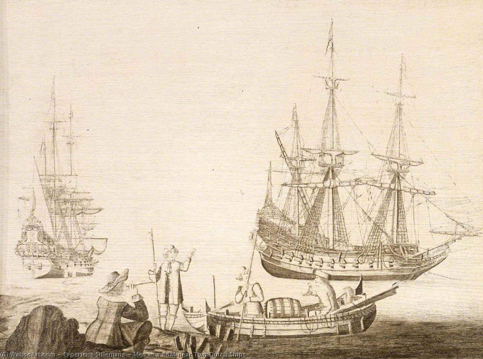 Men In A Boat Near Two Dutch Ships — Experiens Sillemans