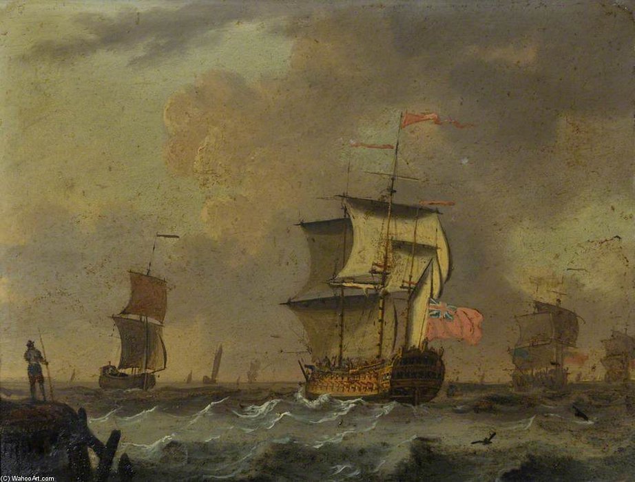 An English Commodore Off A Jetty — Francis Swaine