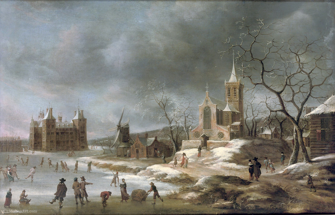 A Winter Landscape With Activities On The Ice Near Castle Buren — Jan Abrahamsz Beerstraten