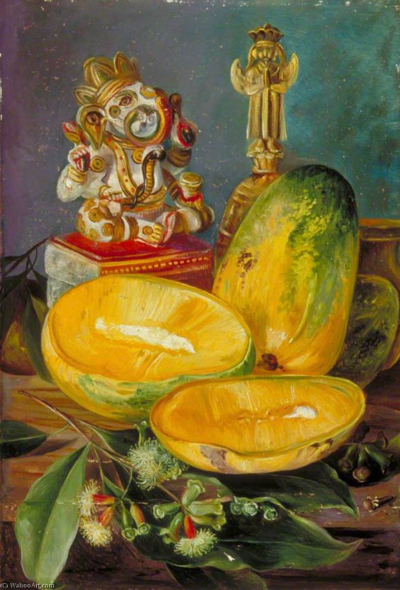 Blätter Und Blüten Des Gewürznelkenbaums, Frucht Der Mango Und Hinduistischer Gott Der Weisheit — Marianne North