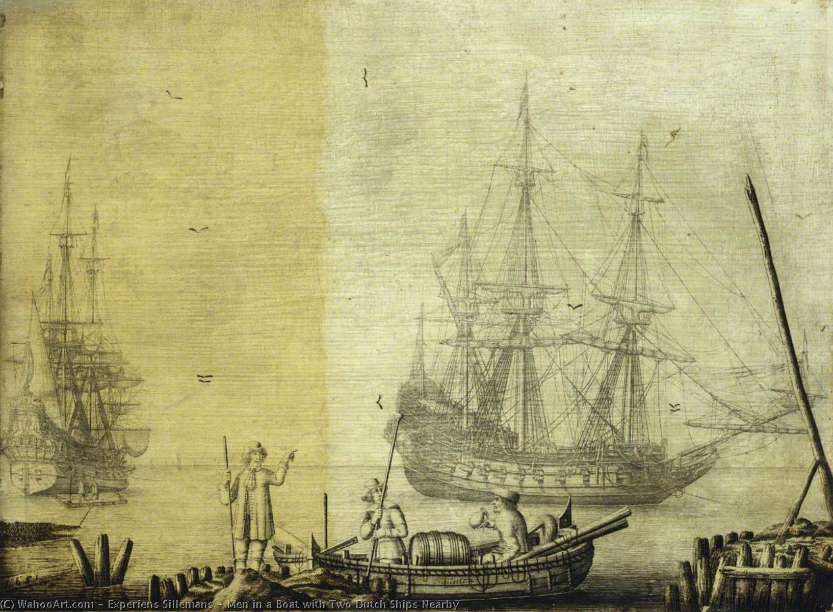 Men In A Boat With Two Dutch Ships Nearby — Experiens Sillemans