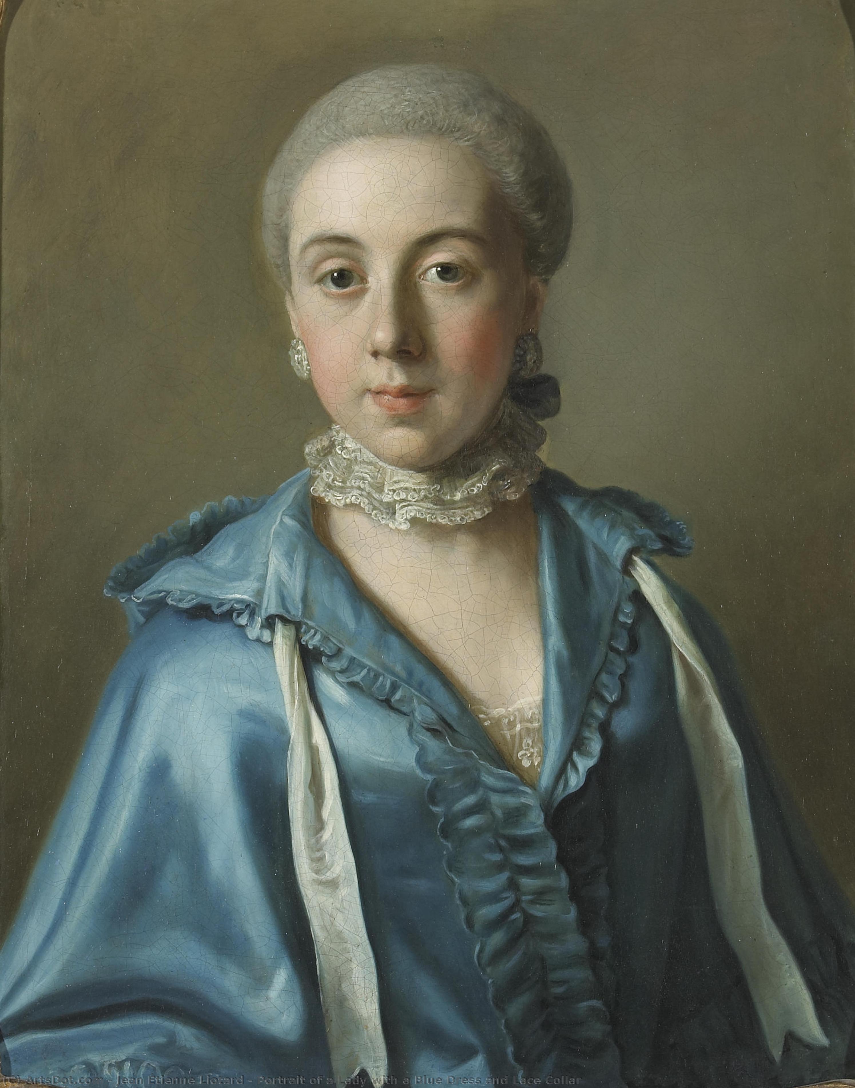 Portrait Of A Lady With A Blue Dress And Lace Collar — Jean-étienne Liotard