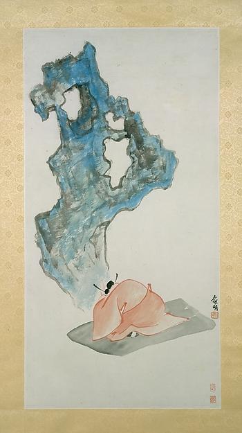 近代 俞明 米芾拜石圖 軸 Mi Fu At Stone Worship — Yu Ming