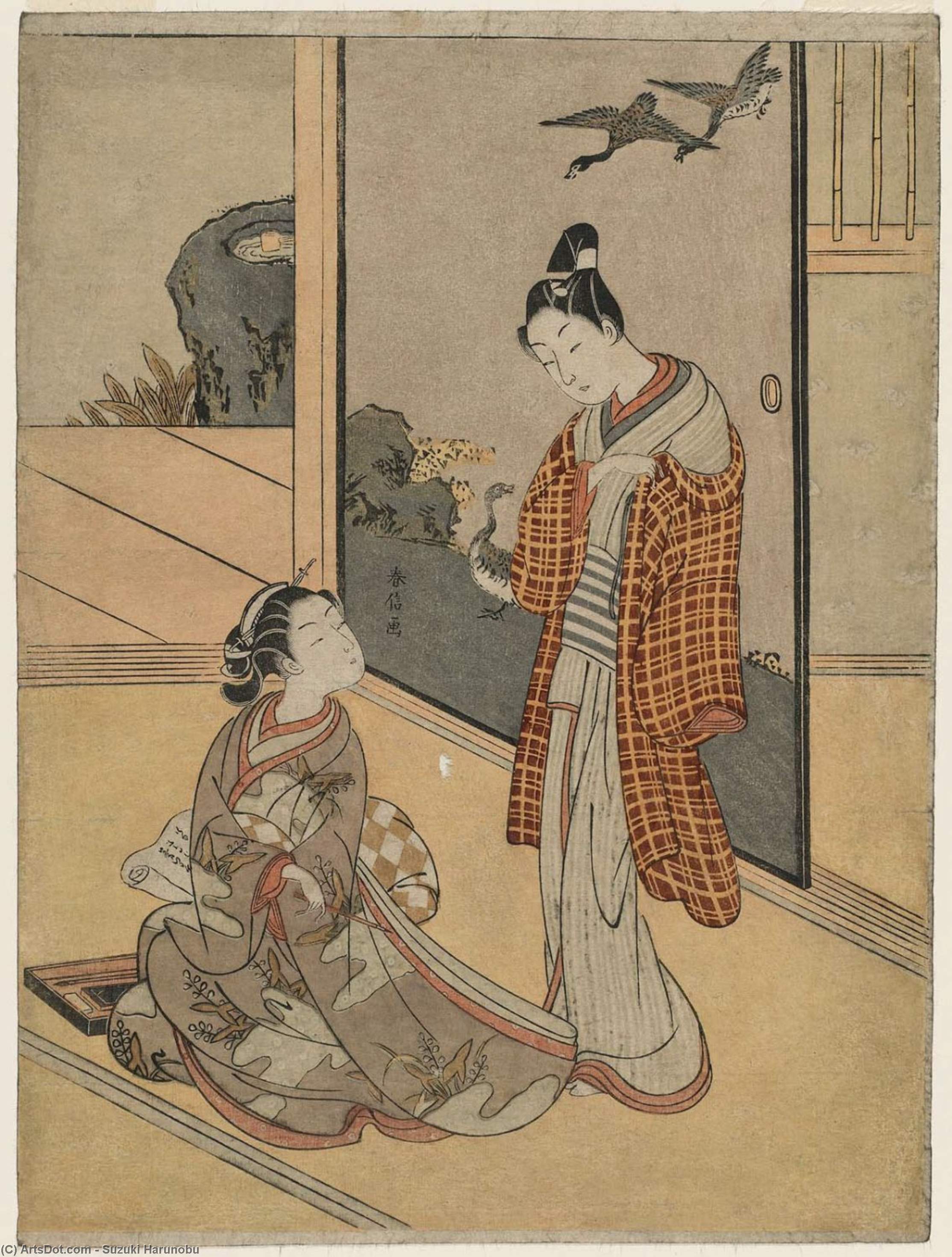 Young Woman Concealing A Letter From A Young Man — Suzuki Harunobu