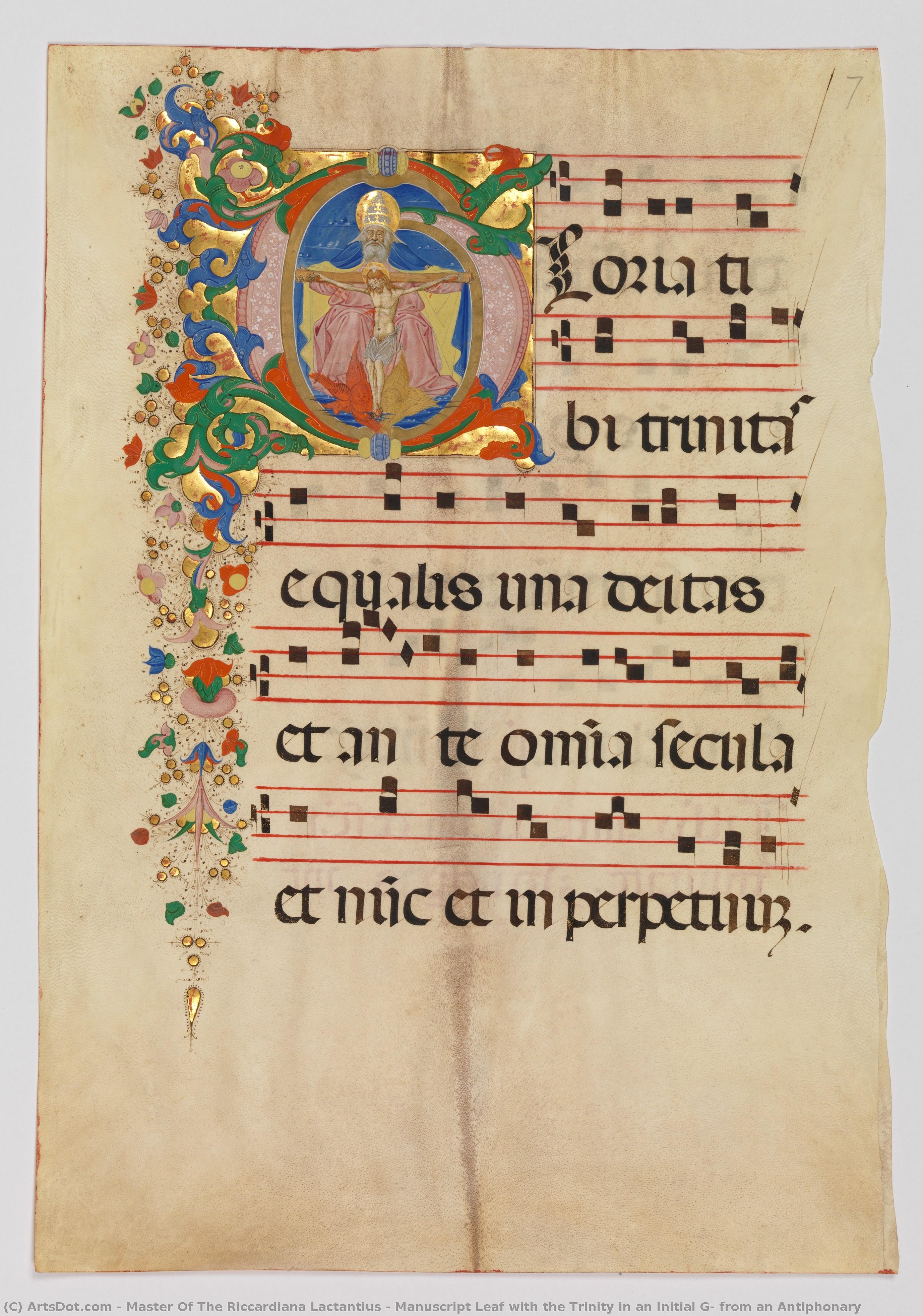 Manuscript Leaf With The Trinity In An Initial G, From An Antiphonary — Master Of The Riccardiana Lactantius
