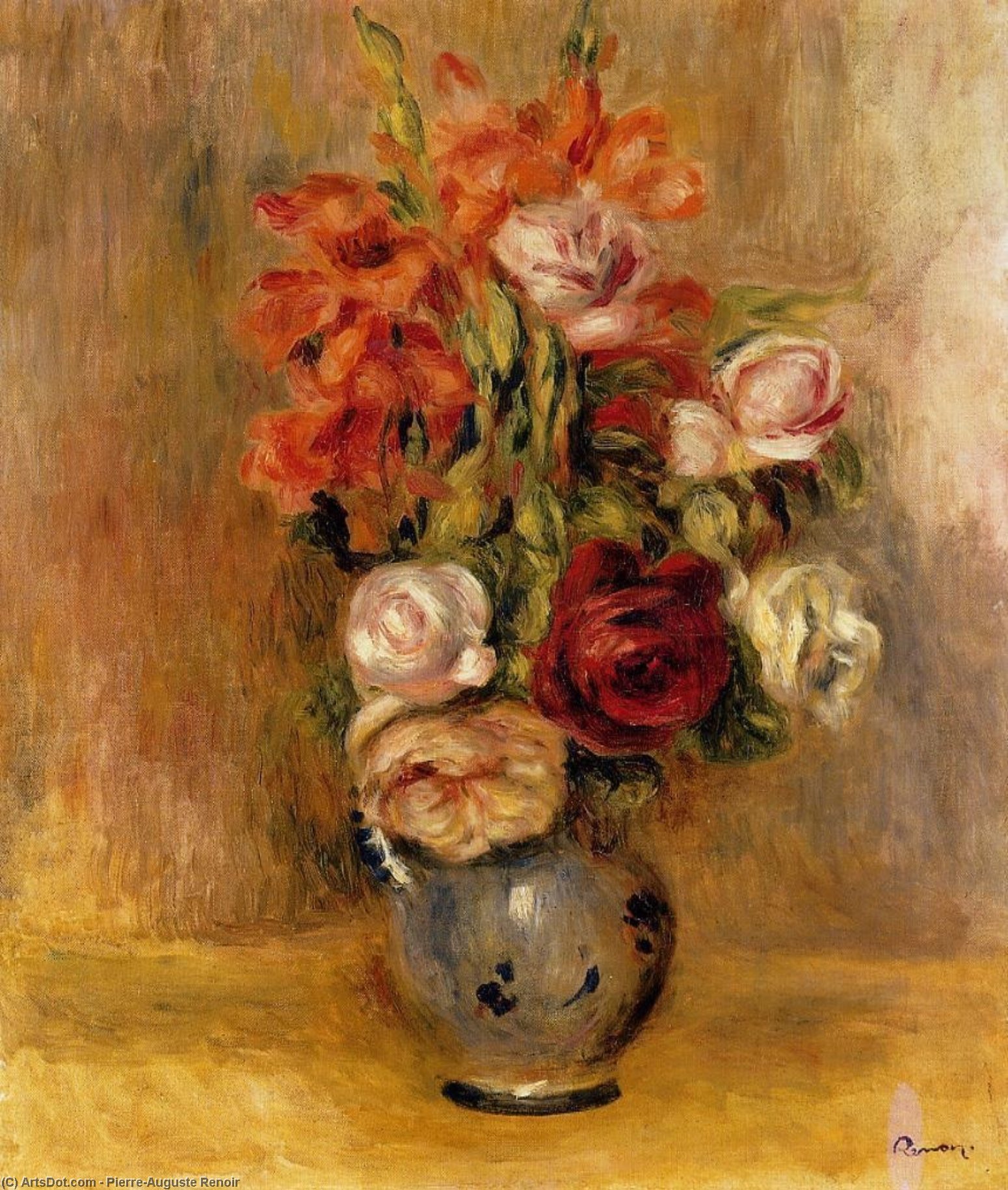Jarrón De Gladiolos Y Rosas — Pierre-auguste Renoir