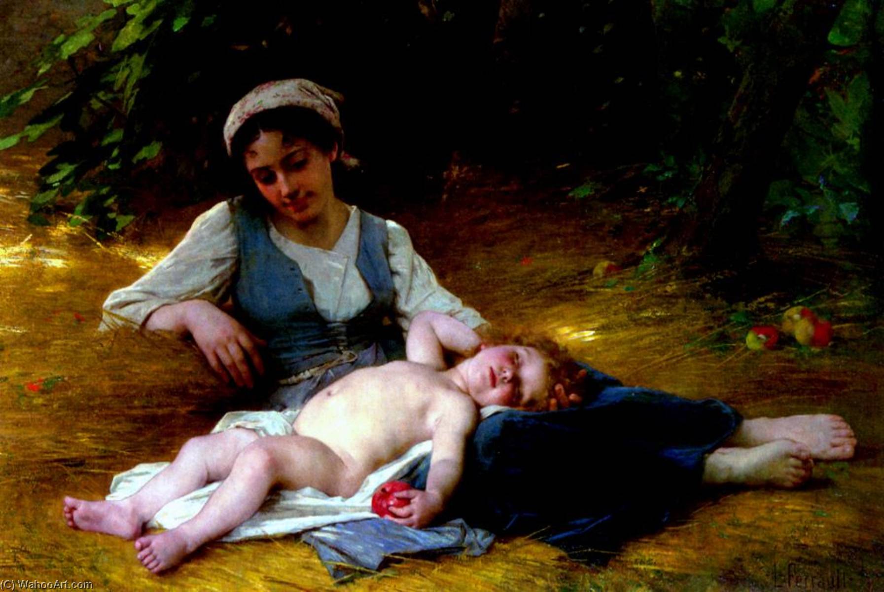 A Mother With Her Sleeping Child — Léon Jean Basile Perrault
