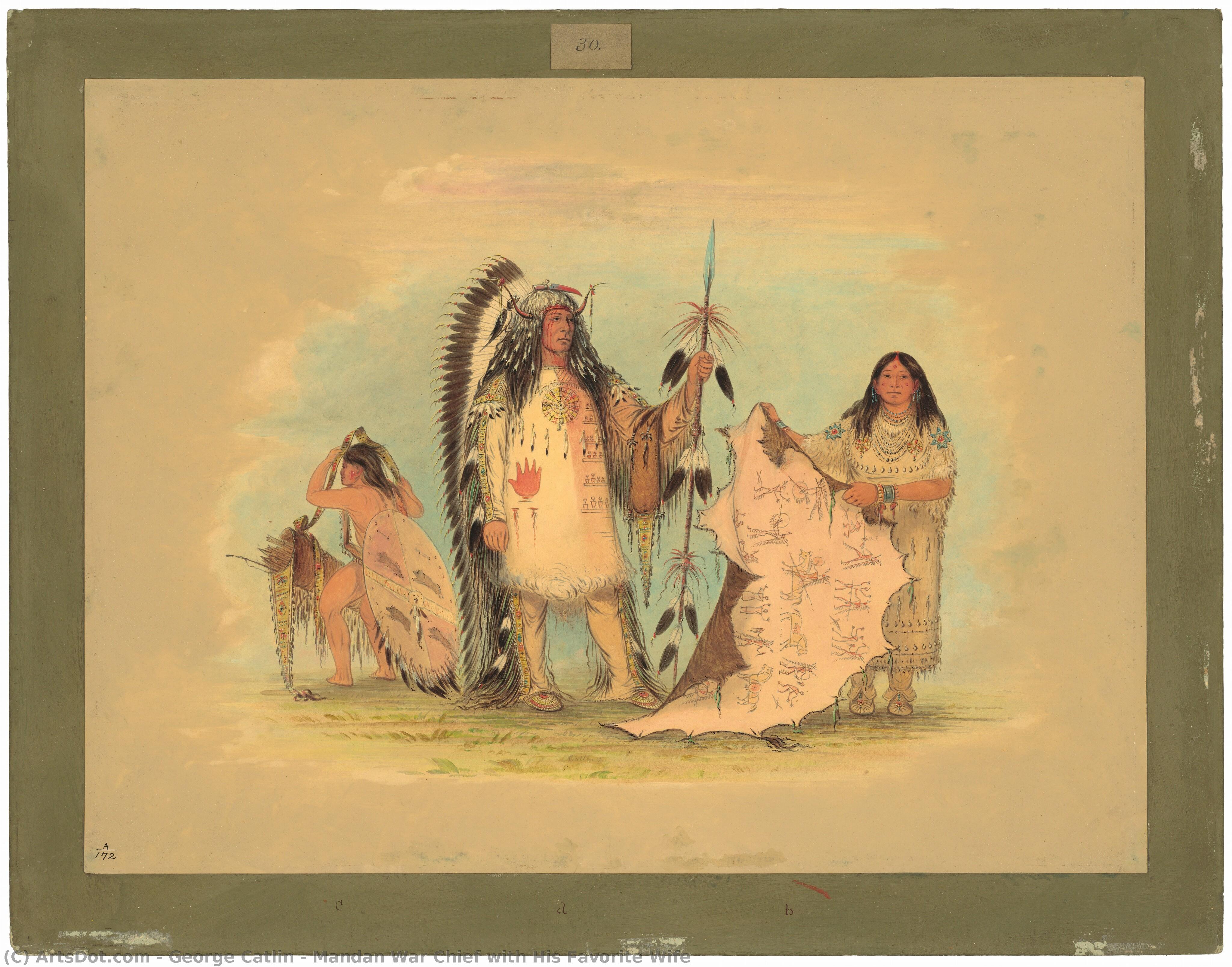 Mandan War Chief With His Favorite Wife — George Catlin