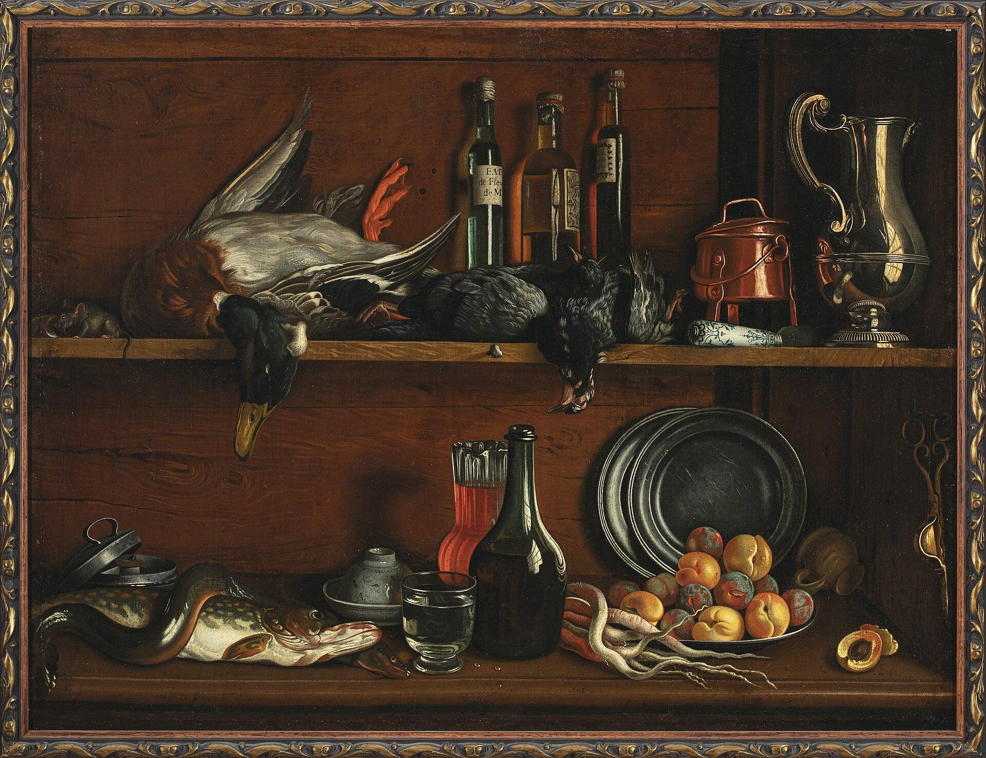 Trompe-l'oeil – Cabinet In The Pantry With Wild Fowls, Fish And Fruit — Жан Валетт Пено