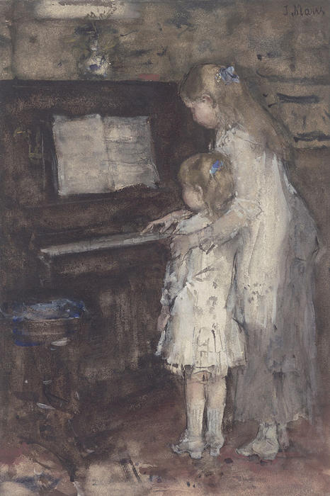 Two Girls, Daughters Of The Artist At The Piano — Jacob Henricus Maris