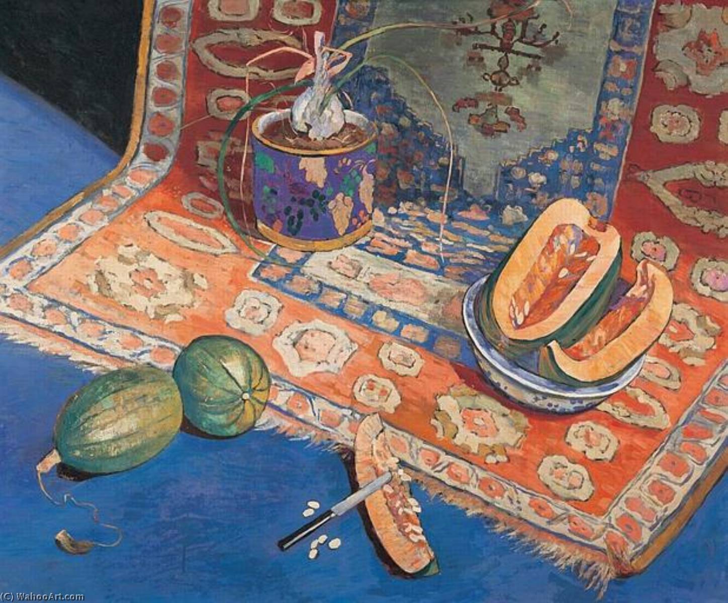 Nature Morte Aux Pastèques, Vases Et Tapis — Georgette Agutte