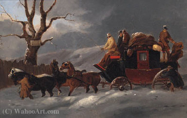 A Coach And Four In A Winter Landscape; And A Coach And Four Resting Outside A Tavern — John Charles Maggs