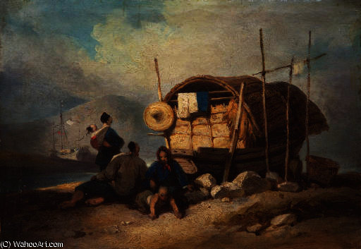 A Chinese Family With Their Sampan On The Banks Of The Pearl River — George Chinnery