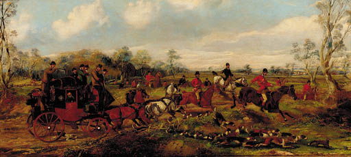 A Hunt In Full Cry Crossing The Path Of A Coach — Samuel Henry Gordon Alken