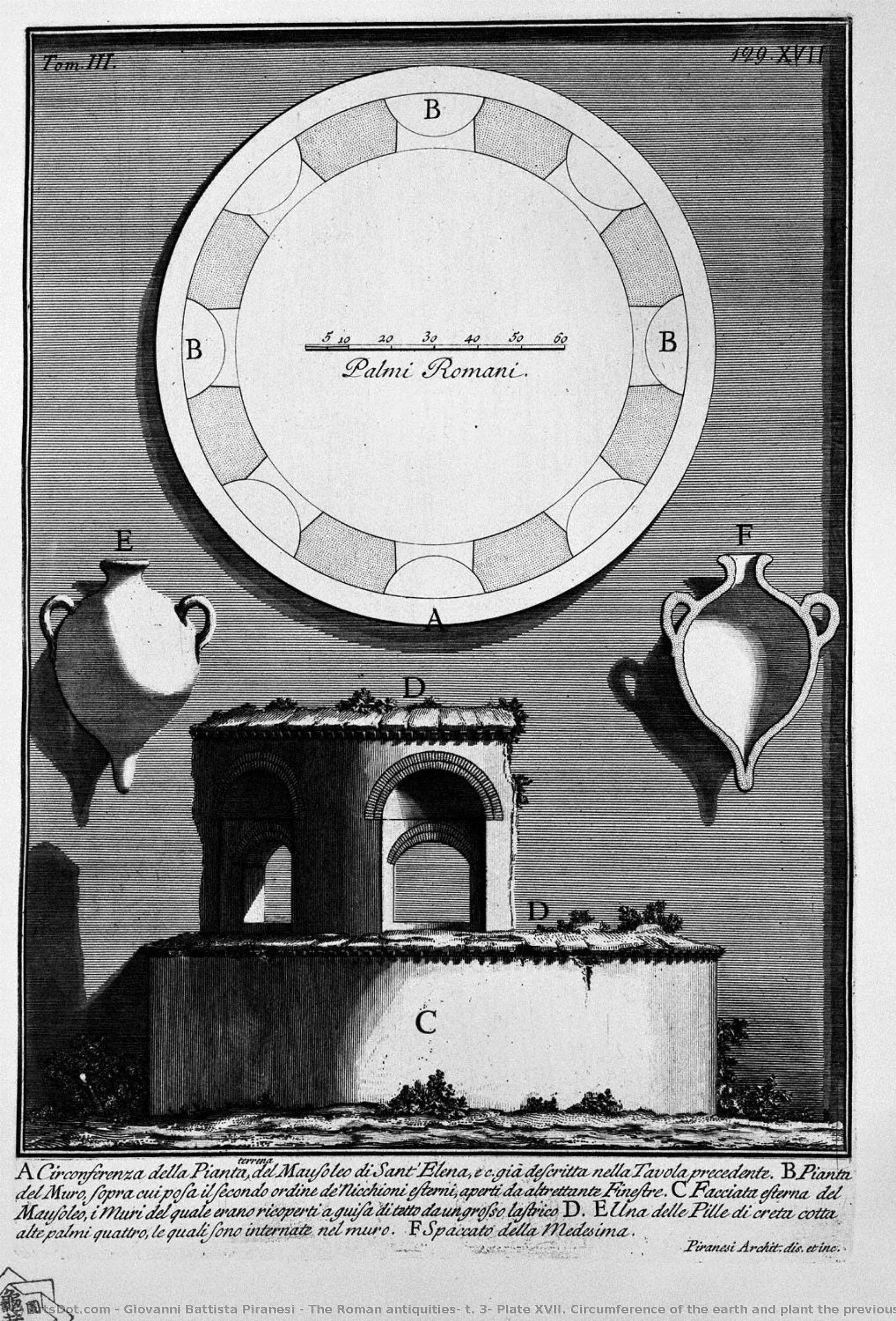 The Roman Antiquities, T. 3, Plate Xvii. Circumference Of The Earth And Plant The Previous Exterior Façade Of The Mausoleum. — Giovanni Battista Piranesi