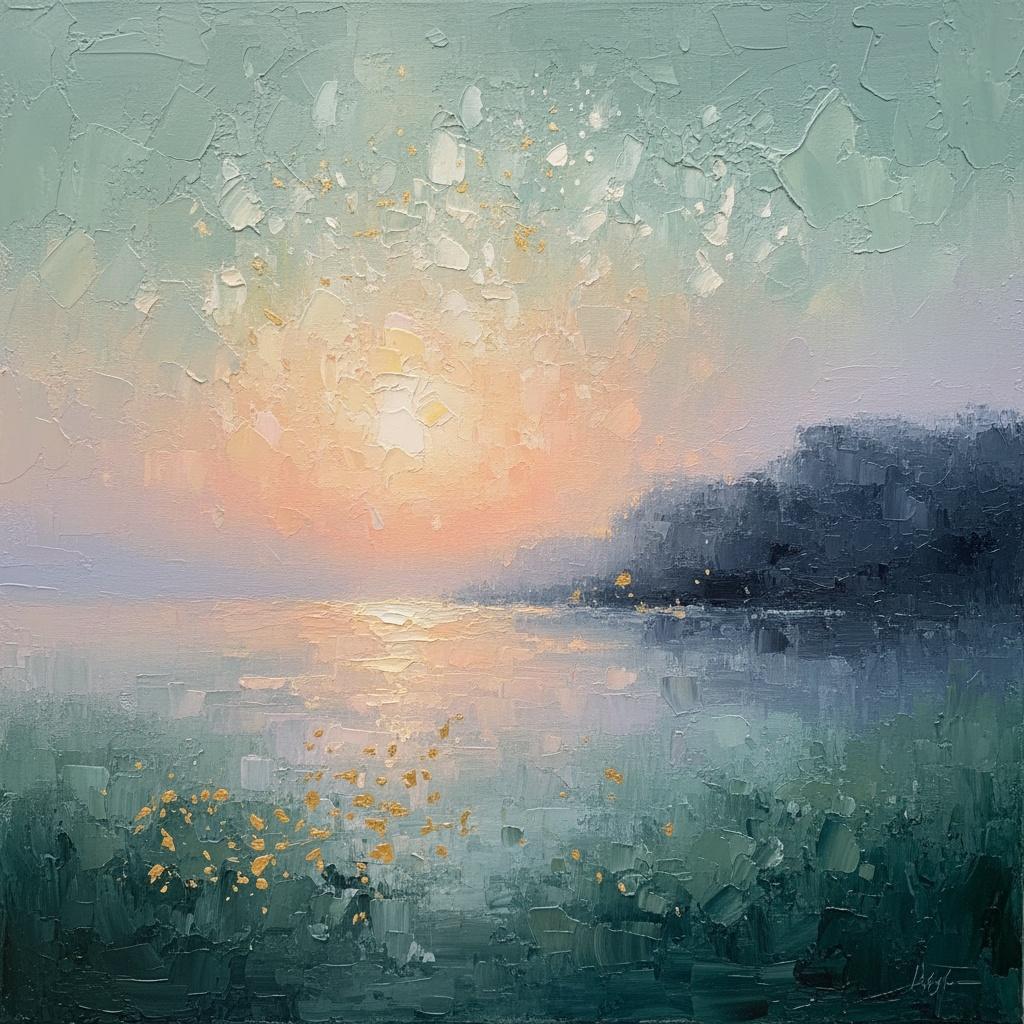 Ethereal Solar Radiance Over A Fractured Coastline In Impasto Gold And Indigo — Christian Noiret
