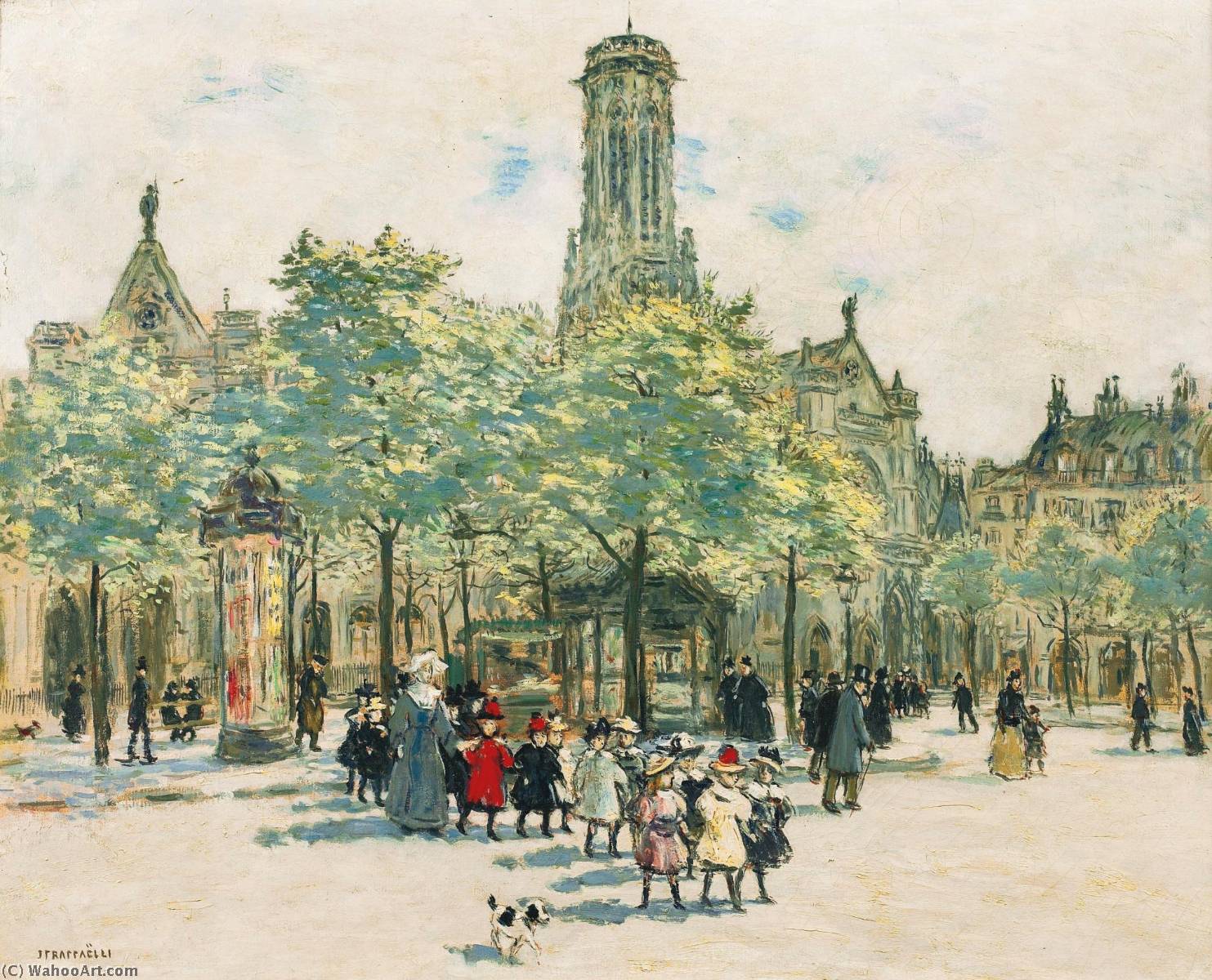 Fillettes Devant Saint Germain L'auxerrois — Jean-françois Raffaelli