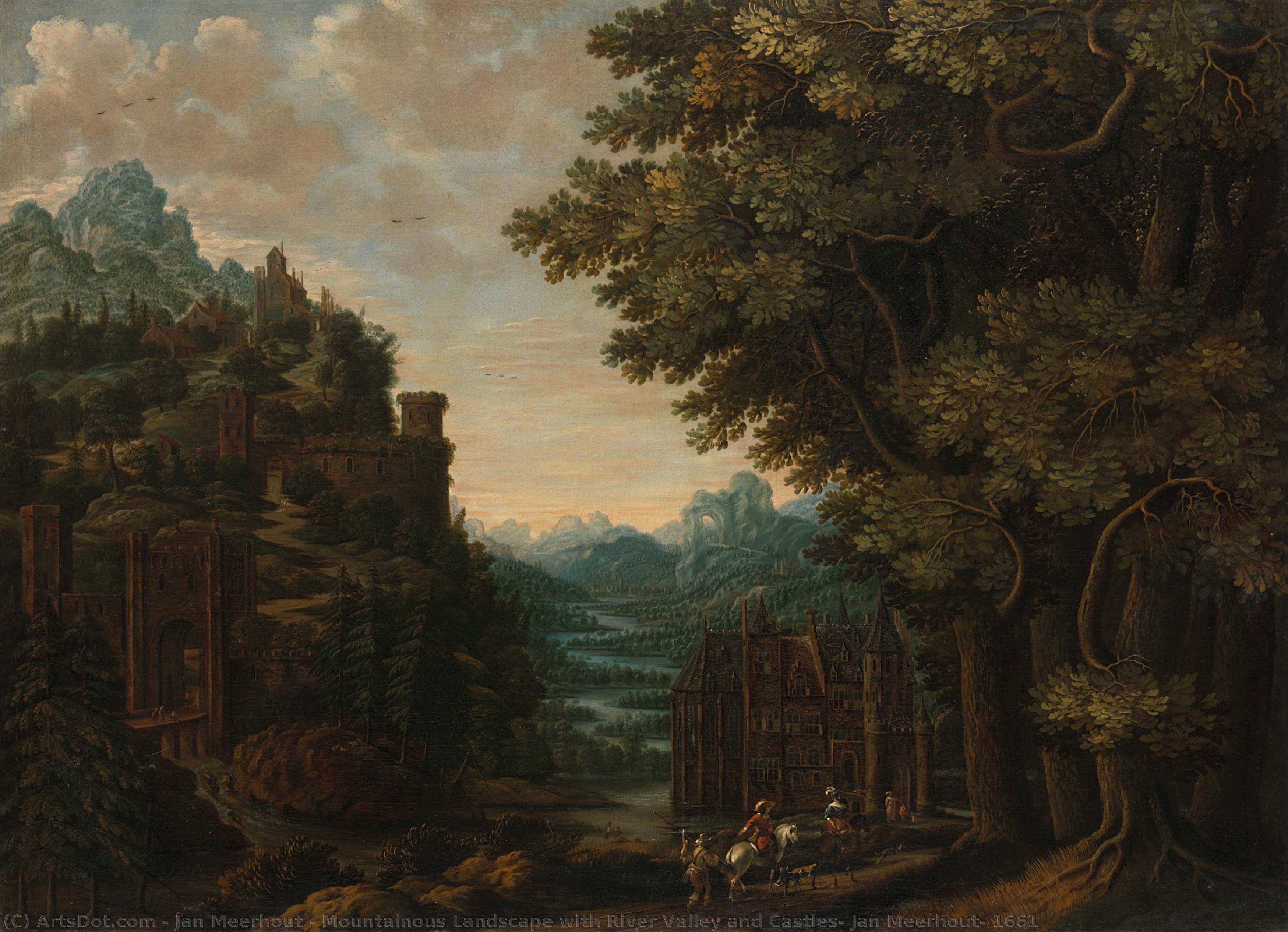 Mountainous Landscape With River Valley And Castles, Jan Meerhout, 1661 — Jan Meerhout
