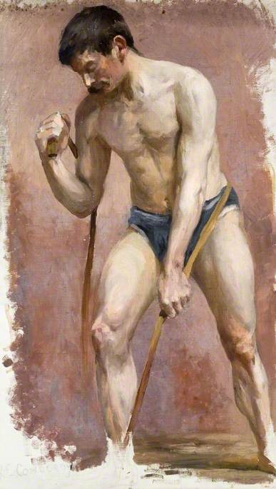 Standing Semi Nude Male Model At The Herkomer School — Kate Ethel Cowderoy