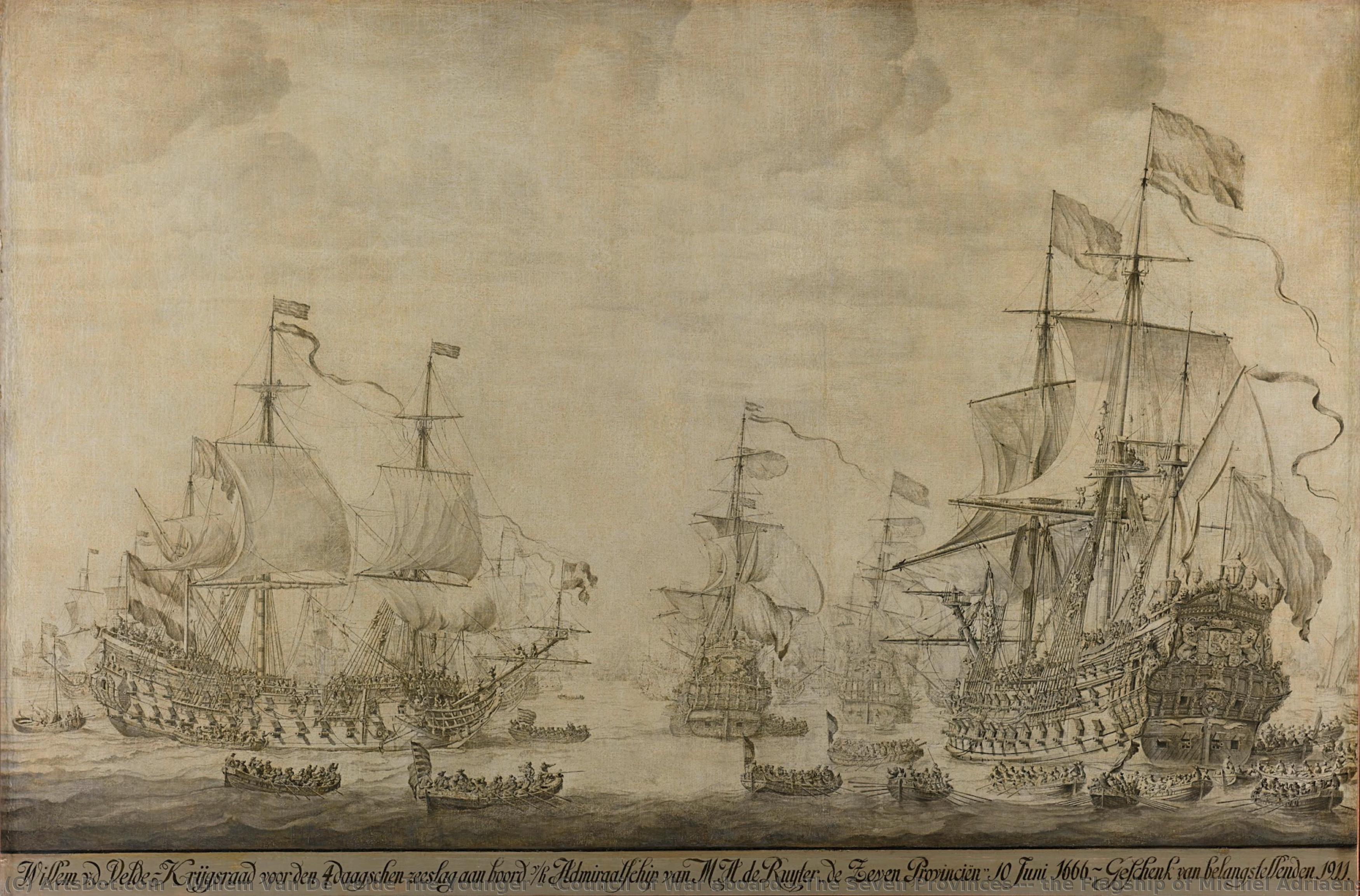 "council Of War Aboard ""the Seven Provinces"", The Flagship Of Michiel Adriaensz De Ruyter, 10 June 1666, Preceding The Four Days" Battle: Episode From The Second Anglo-dutch War", Willem Van De Velde (i), 1666 - 1693 — Willem Van De Velde The Younger