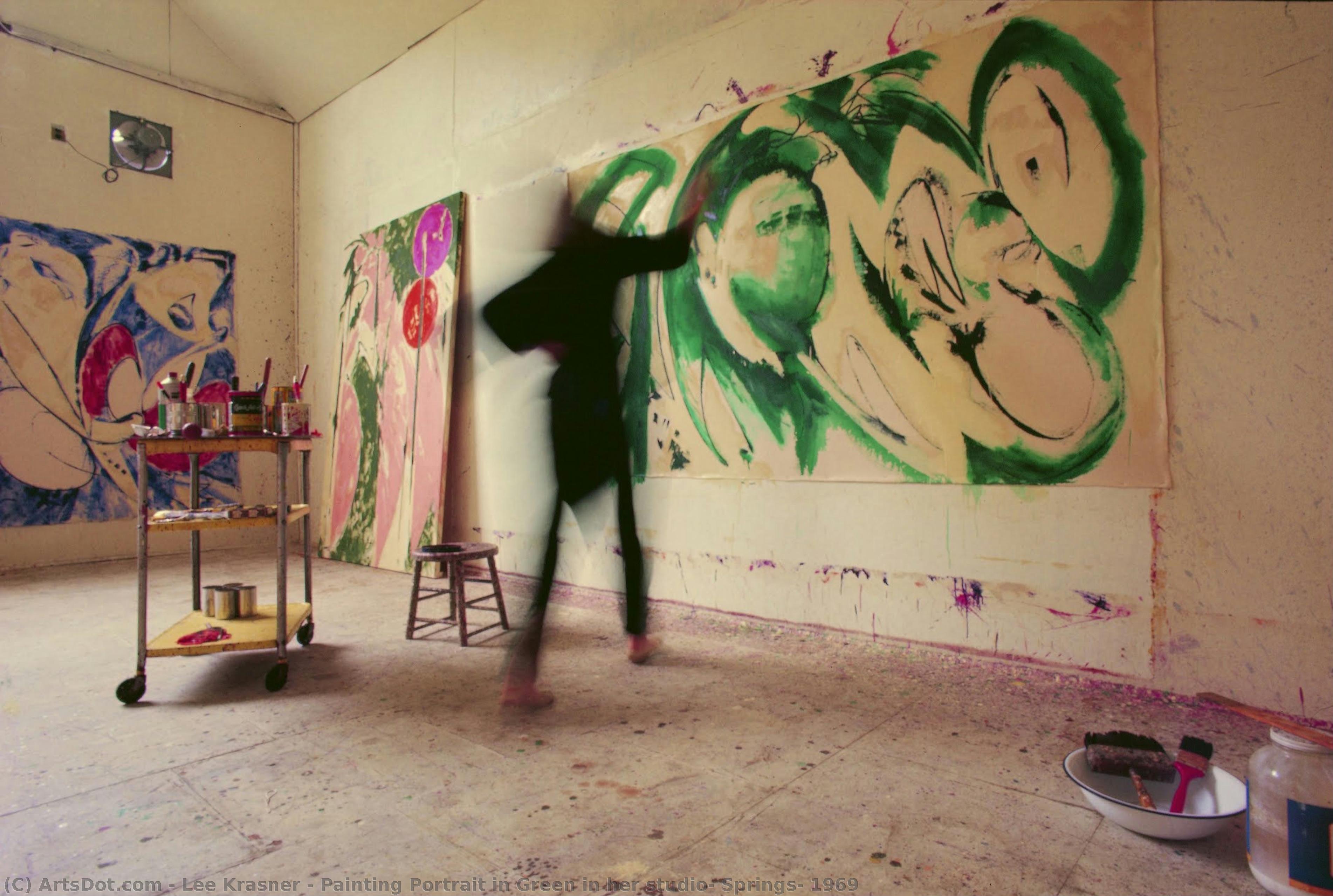 Painting Portrait In Green In Her Studio, Springs, 1969 — Lee Krasner