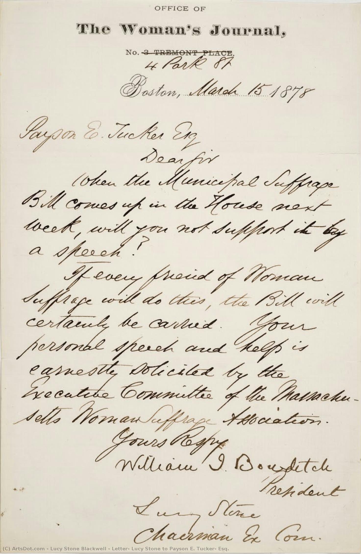 Letter, Lucy Stone To Payson E. Tucker, Esq. — Lucy Stone Blackwell