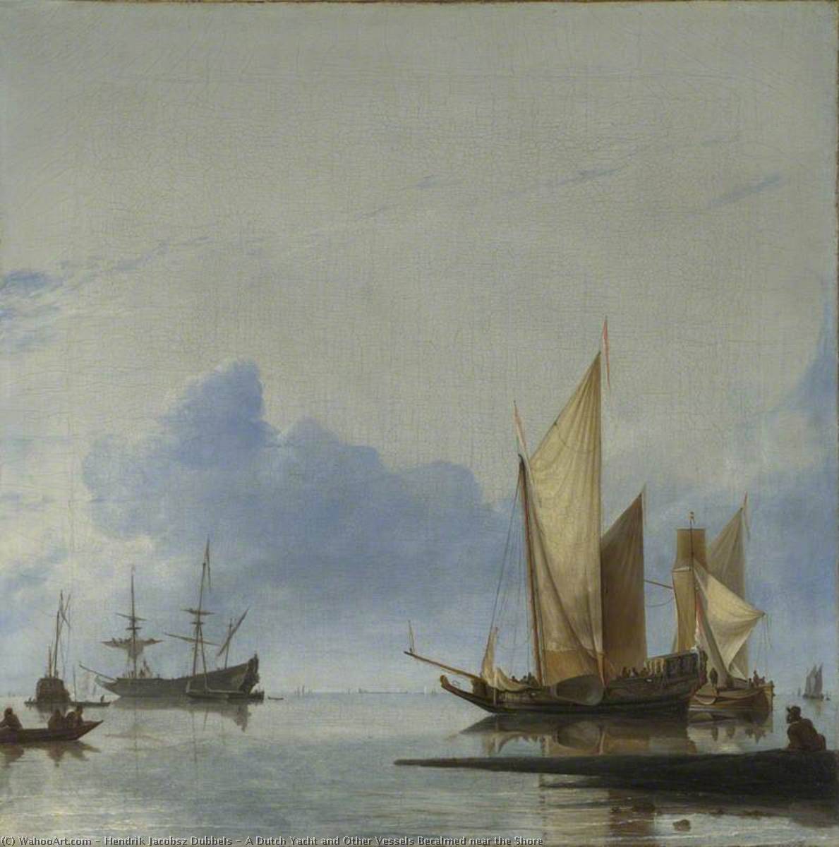 A Dutch Yacht And Other Vessels Becalmed Near The Shore — Hendrik Jacobsz Dubbels