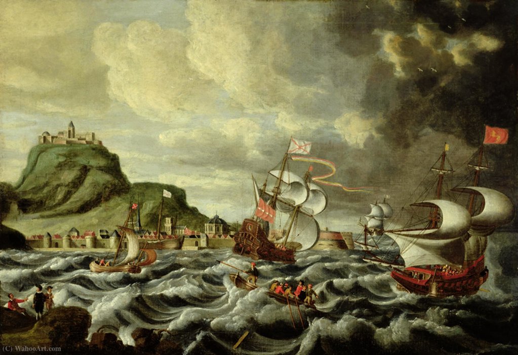 A Harbour Scene, Possibly Genoa — Andries Van Eertvelt