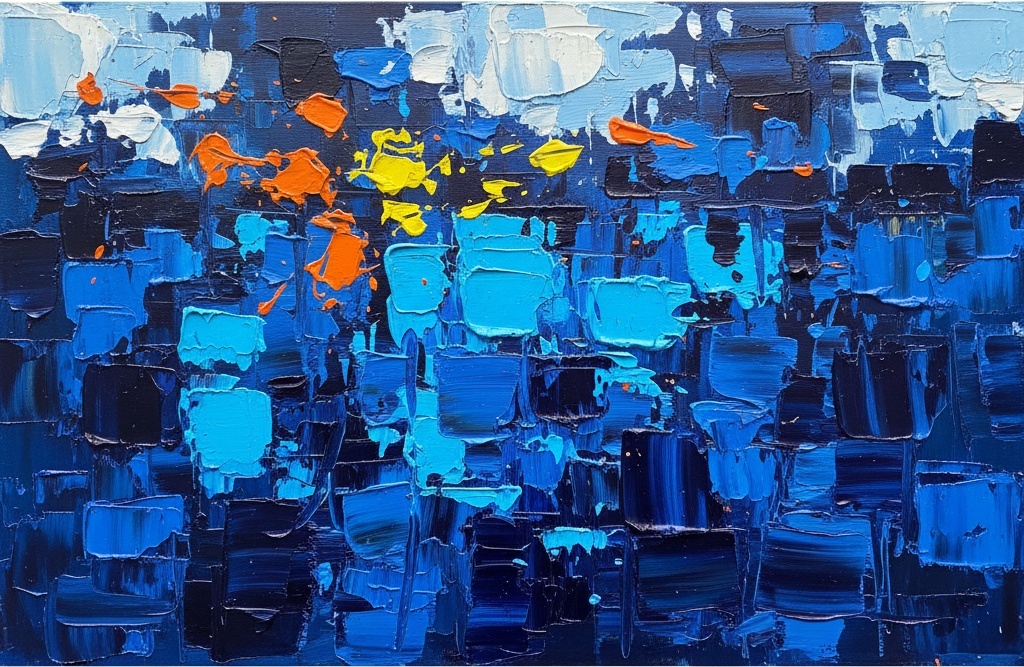 Monolithic Horizons Of Cerulean Depth And Radiant Amber Impasto Relief — Christian Noiret