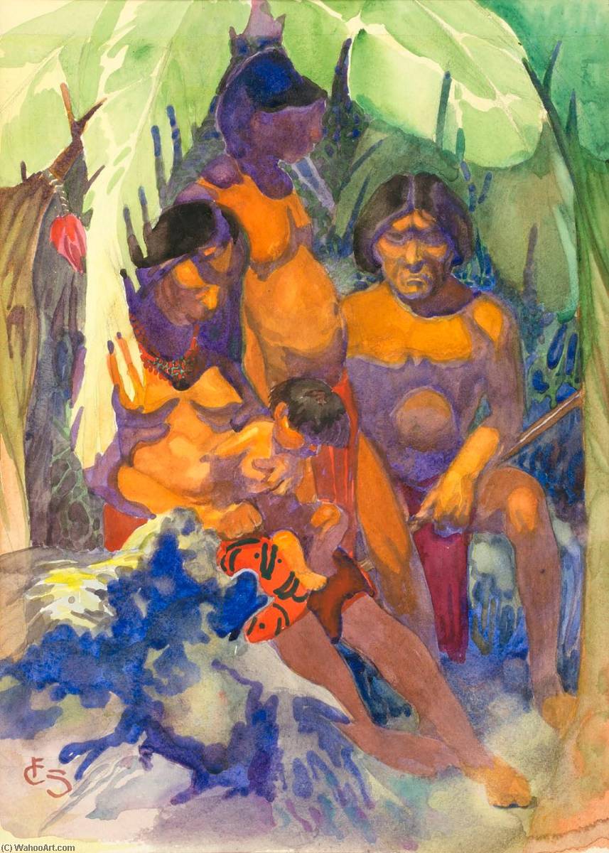 Family Group In Typical Costume In Leaf Shelter, Indian — Carl Folke Sahlin