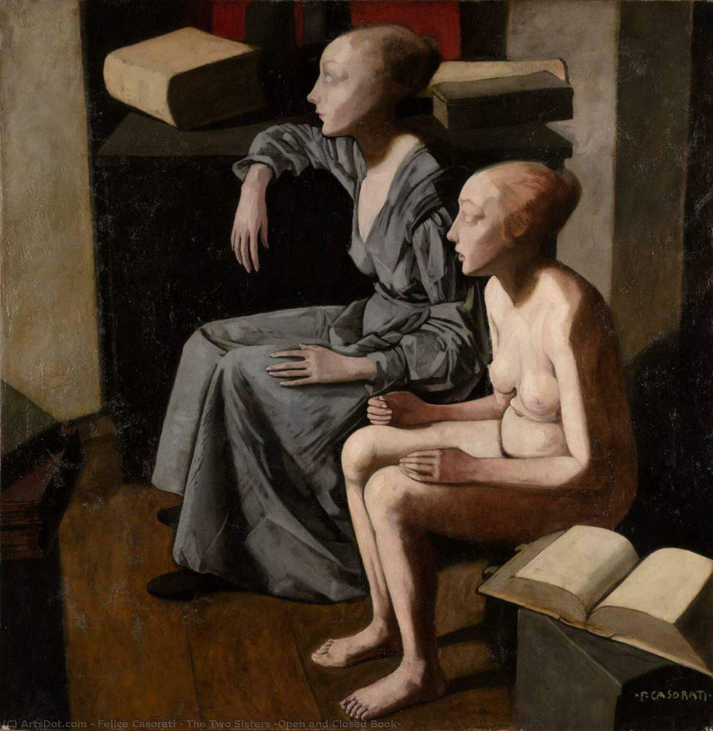The Two Sisters (open And Closed Book) — Felice Casorati