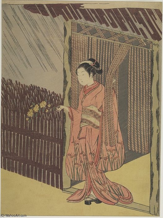 Woman With Branch Of Yamabuki — Сузуки Харунобу