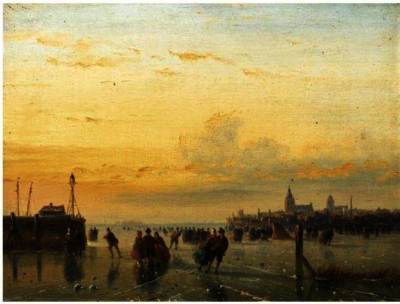 Numerous Skaters Near A Town — Nicolaas Johannes Roosenboom