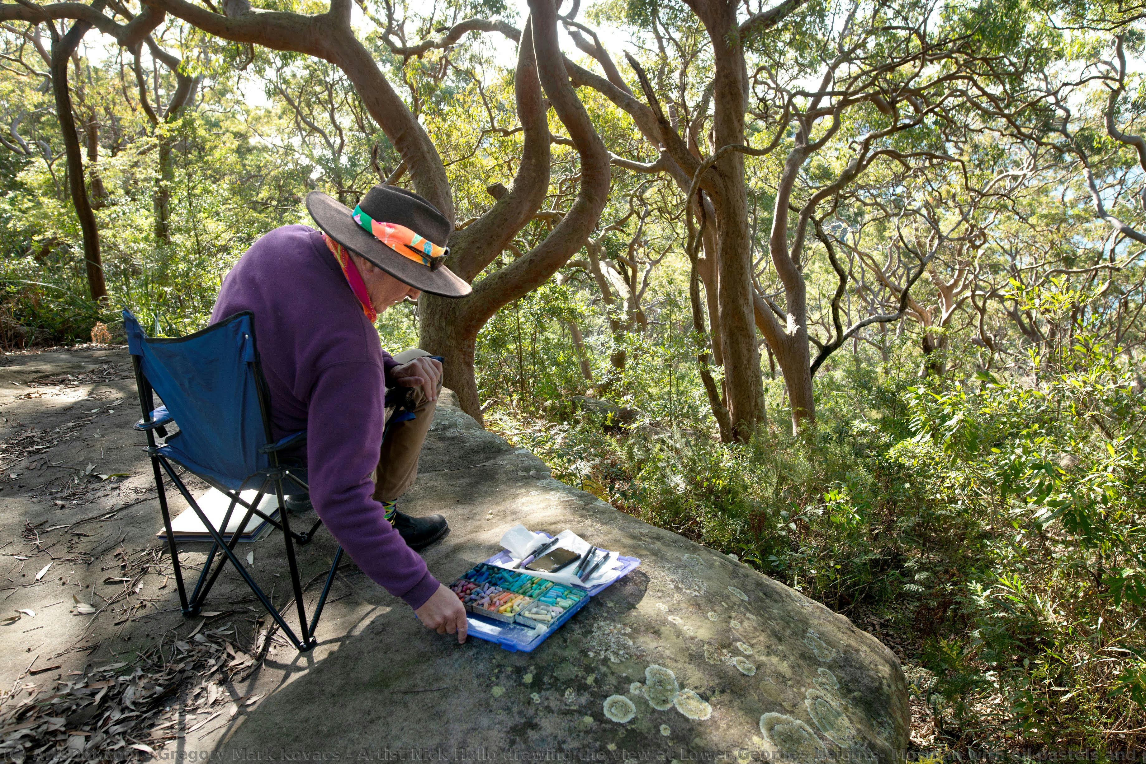 Artist Nick Hollo Drawing The View At Lower Georges Heights, Mosman With Oil Pastels And Pens.\n\nartist Nick Hollo Drawing The View At Lower Georges Heights, Mosman With Oil Pastels And Pens. — Gregory Mark Kovacs