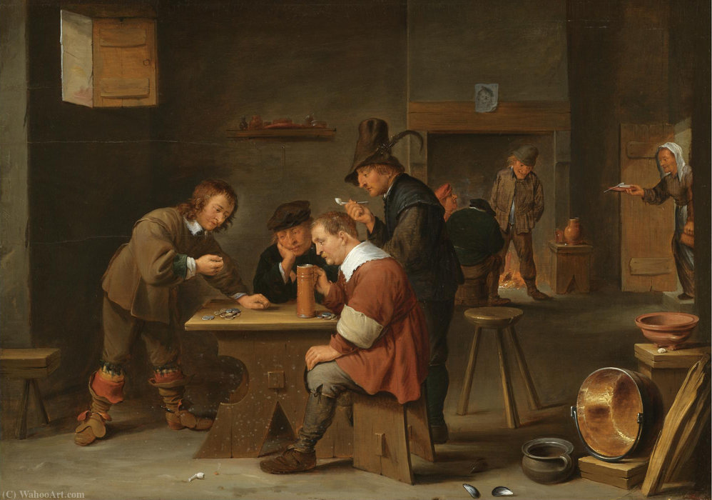 A Tavern Interior With Peasants Drinking, Smoking And Gambling — David The Younger Ryckaert