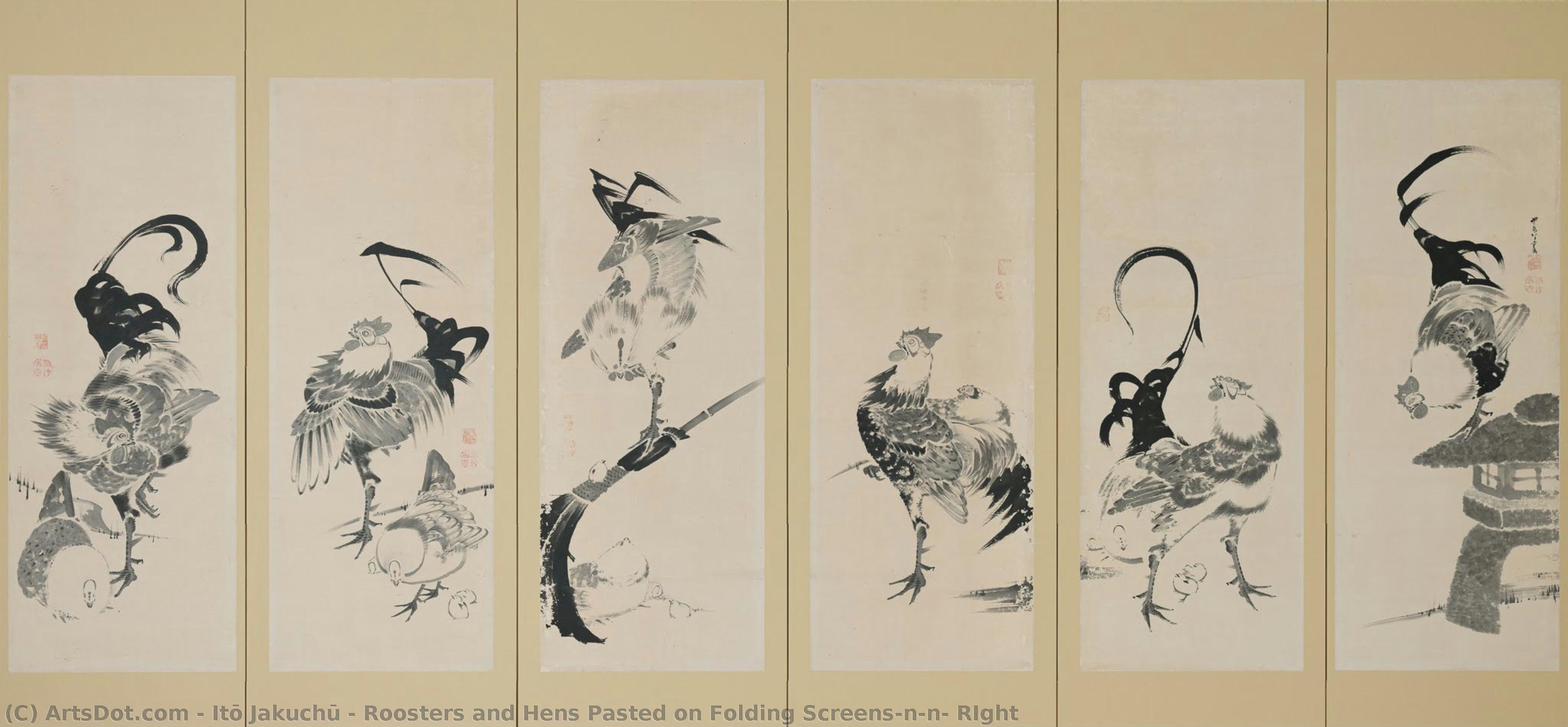 Roosters And Hens Pasted On Folding Screens\n\n－ Right — Itō Jakuchū