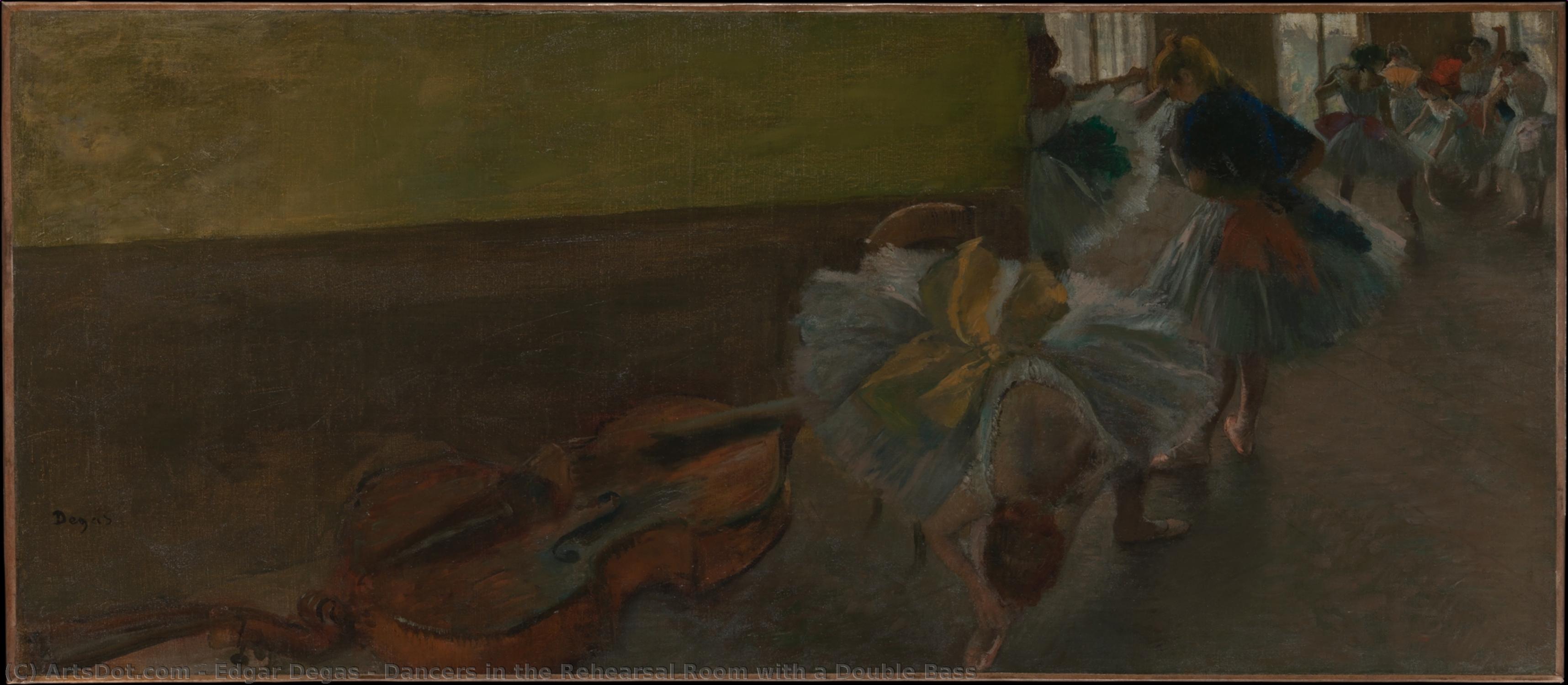 Dancers En El Estudio De Ballet Con Un Contrabajo — Hilaire-germain-edgar Degas