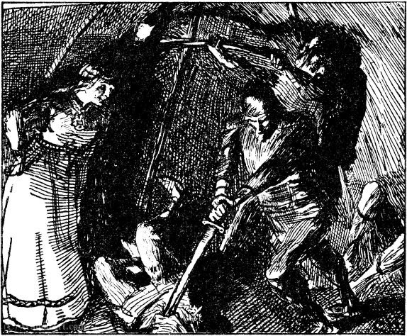 Harald Haarfagres Saga - Gunnhild Lar Finnene Drepe — Christian Krohg