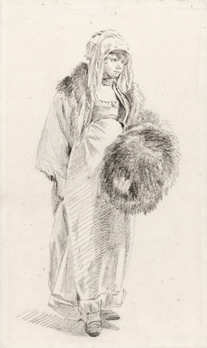 A Young Woman In Russian Costume, Holding A Large Fur Muff — Jean Baptiste Le Prince