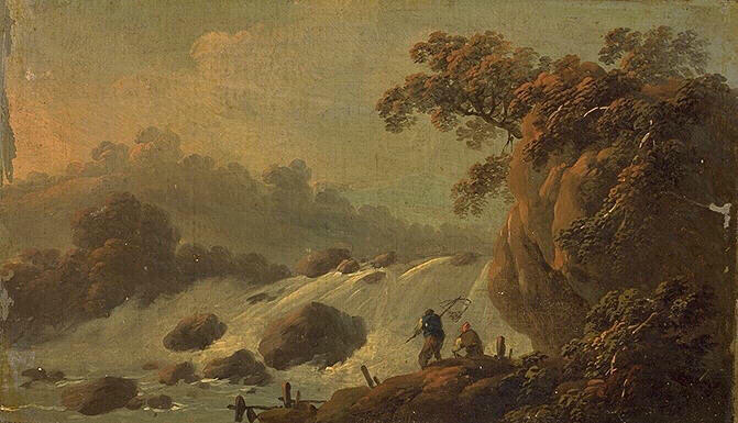 Paysage A La Cascade, Pecheurs — Jean-baptiste Pillement