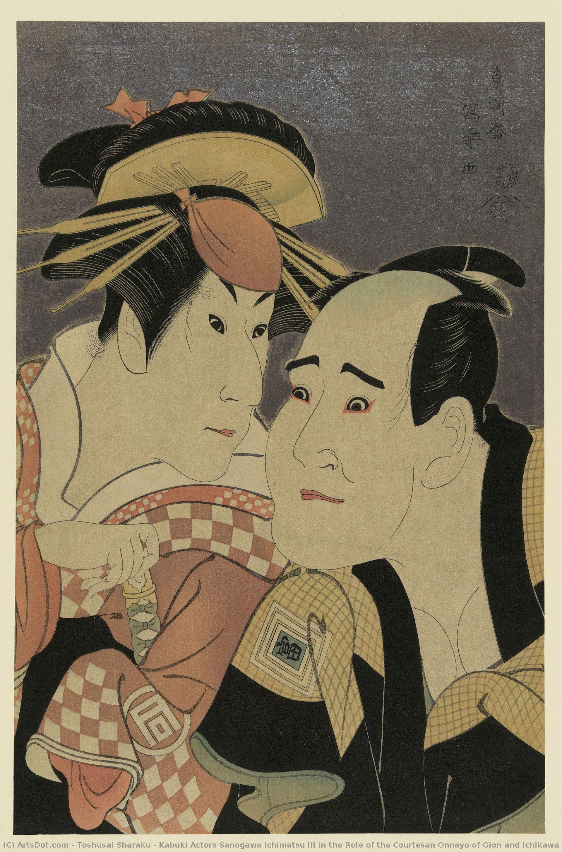 Kabuki Actors Sanogawa Ichimatsu Iii In The Role Of The Courtesan Onnayo Of Gion And Ichikawa Tomieimon In The Role Of Kanisaka Tōma — Tošusai Šaraku